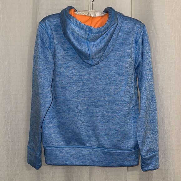 Under Armour 14 Heather Blue Neon Orange Pullover Hoodie Sweatshirt - Picture 2 of 11